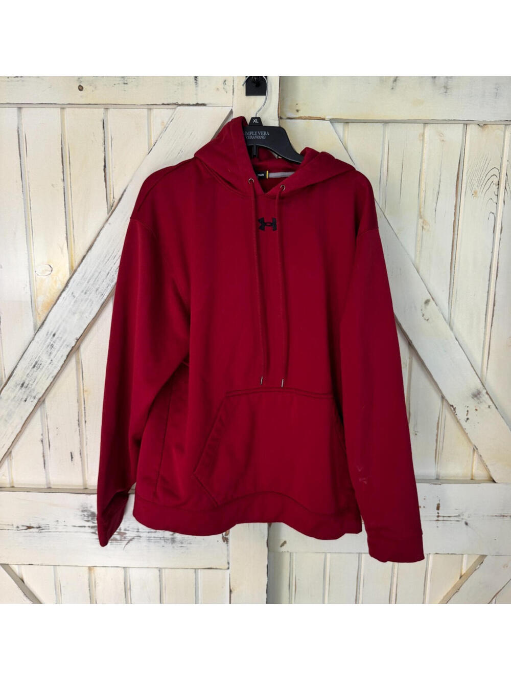 Under Armour Mens Hoodie Size XL Red Pullover Loose Fit Big Logo Sweatshirt